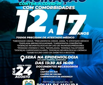 Em Rolim de Moura vacinação para adolescentes de 12 a 17 anos contra a COVID-19 com comorbidades começa na terça-feira, 24