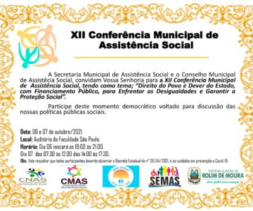 XII Conferência de Assistência Social em Rolim de Moura será nos dias 06 e 07 de Outubro