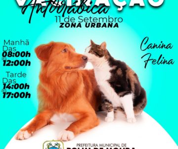 Vacinação antirrábica canina e felina será no próximo sábado na zona urbana de Rolim de Moura