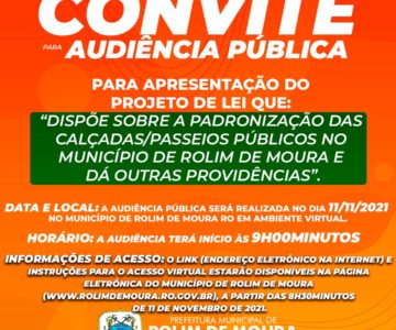 Audiência Pública para apresentação do Projeto de Lei sobre a Padronização das calçadas e passeios públicos ocorrerá dia 11 de Novembro