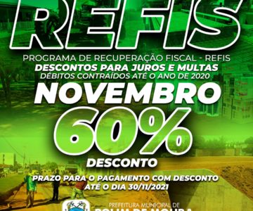 Prefeitura alerta que desconto de 60% de desconto do REFIS termina dia 30