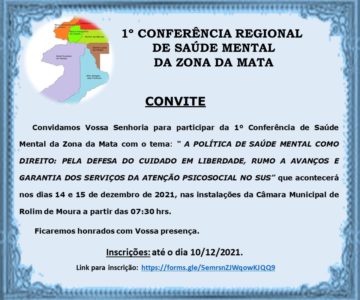 Rolim de Moura sediará Conferência Regional de Saúde Mental dias 14 e 15