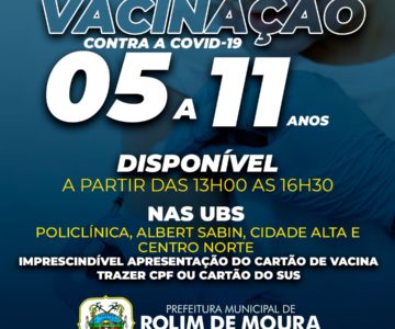 Rolim de Moura disponibiliza vacina pediátricas contra a covid-19 em 04 salas de vacina