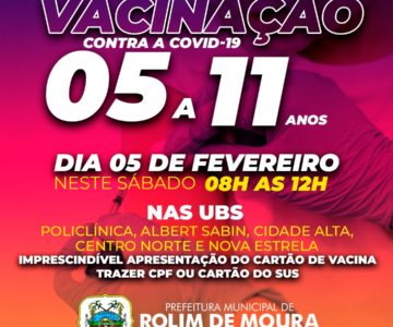 Vacinação contra COVID-19 para crianças de 05 a 11 anos será no próximo sábado