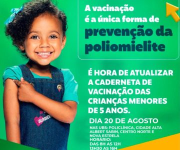 Secretaria de Saúde de Rolim de Moura anuncia “Dia D de” vacinação contra paralisia infantil no próximo sábado, 20