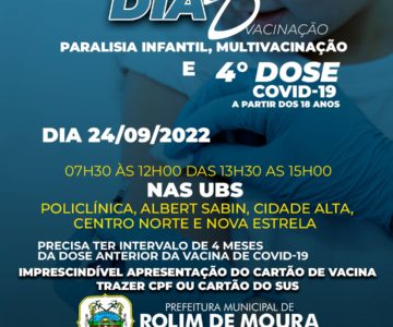 Secretaria de saúde de Rolim de Moura realizará o “Dia D” de imunização no próximo sábado contra a paralisia infantil e multivacinação