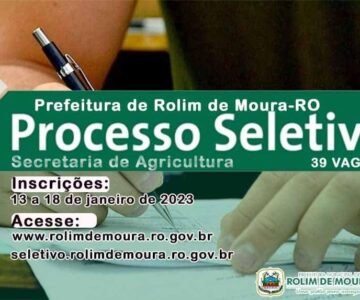 Prefeitura de Rolim de Moura anuncia teste seletivo para 39 vagas na Secretaria de Agricultura