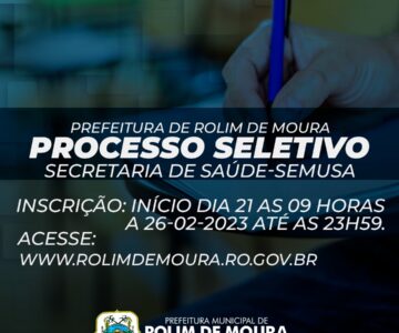 Prefeitura de Rolim de Moura anuncia teste seletivo para 18 vagas na Secretaria de Saúde