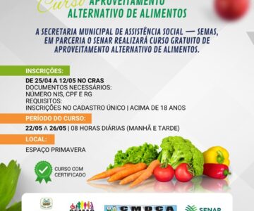 SEMAS anuncia curso de aproveitamento alternativo de alimentos em Rolim de Moura