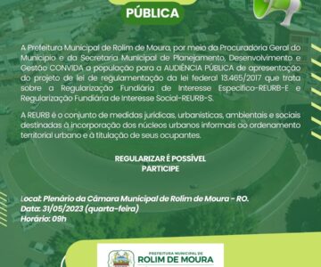 Audiência Pública sobre regularização fundiária será no próximo dia 31. Clique aqui e conheça o projeto de lei