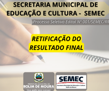 Retificação da Publicação do resultado final do Processo Seletivo Edital Nº 001/SEMEC/RM/2023