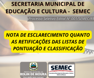 SEMEC publica esclarecimentos sobre as retificações referentes a revisão do processo seletivo edital nº 001/SEMEC/RM/2023