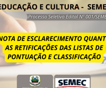 SEMEC publica esclarecimentos sobre as retificações referentes a revisão do processo seletivo edital