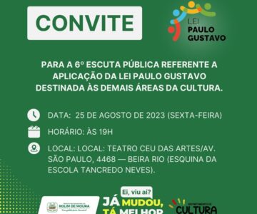 Convite para a 6º Escuta Publica referente a aplicação da Lei Paulo Gustavo