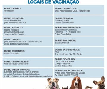 Vacinação antirrábica canina e felina será no próximo sábado