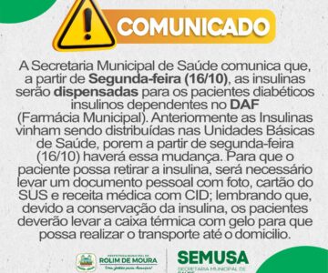 Comunicado da SEMUSA sobre retirada da Insulina