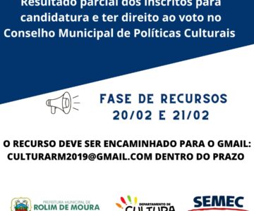 Fica divulgado o resultado parcial do Edital referente ao Processo Eleitoral do Conselho Municipal de Política Cultural 2024-2026