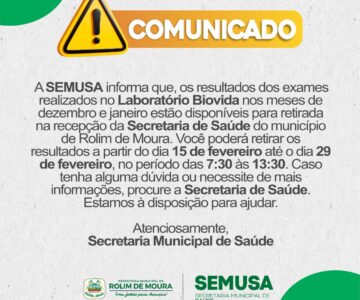 Comunicado da SEMUSA sobre retirada de exames