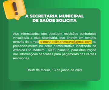 Comunicado da SEMUSA para quem tem a receber valores de rescisão