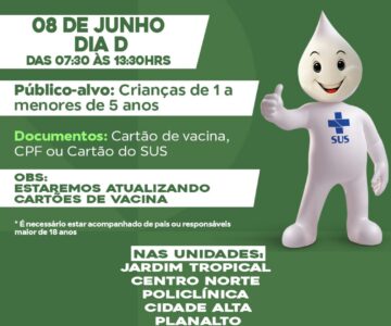 Vacinação contra a paralisia infantil ocorre neste sábado