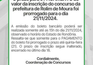 Pagamento da inscrição do concurso pode ser feito até dia 21