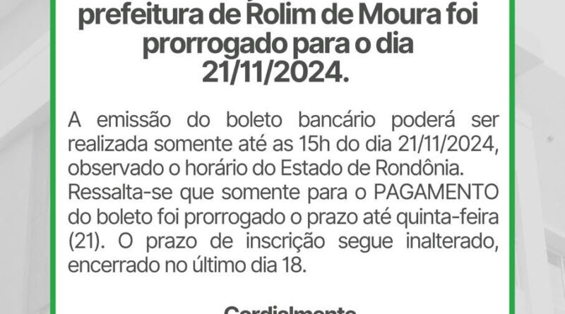 Pagamento da inscrição do concurso pode ser feito até dia 21