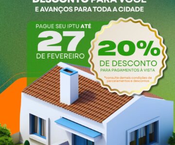 Desconto máximo de 20% no IPTU 2026 vence no dia 27 de fevereiro em Rolim de Moura