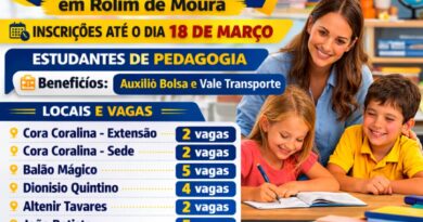 Semed abre novas vagas de estágio remunerado para estudantes de Pedagogia em Rolim de Moura