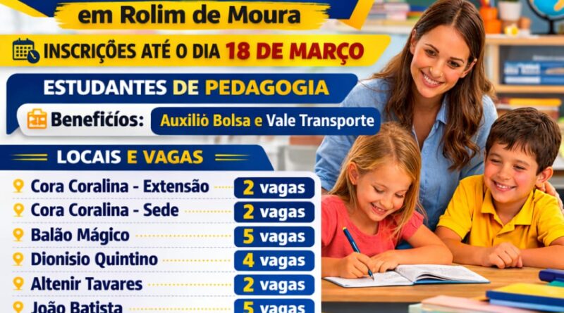 Semed abre novas vagas de estágio remunerado para estudantes de Pedagogia em Rolim de Moura