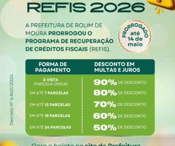 Rolim de Moura entra na reta final do Refis 2026 e contribuintes têm até 14 de maio para garantir descontos de até 90%