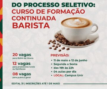 Abertas as inscrições para o Curso de Barista