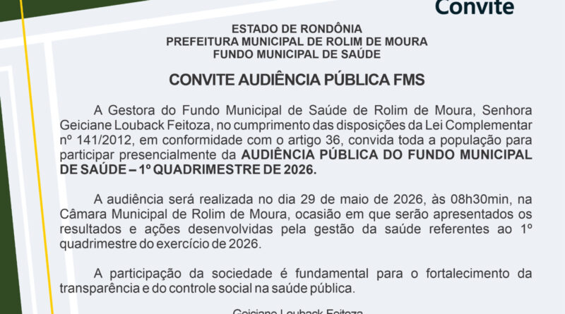 Audiência Pública do Fundo Municipal de Saúde será dia 29