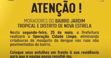 Atenção, moradores do bairro Jardim Tropical e Distrito de Nova Estrela