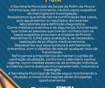 Nota da SEMUSA sobre casos suspeitos de meningite