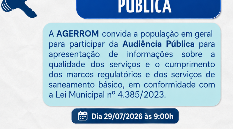 Convite da Agerrom para audiência pública
