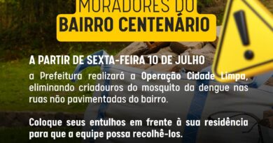 Limpeza no Bairro Centenário começa na sexta-feira