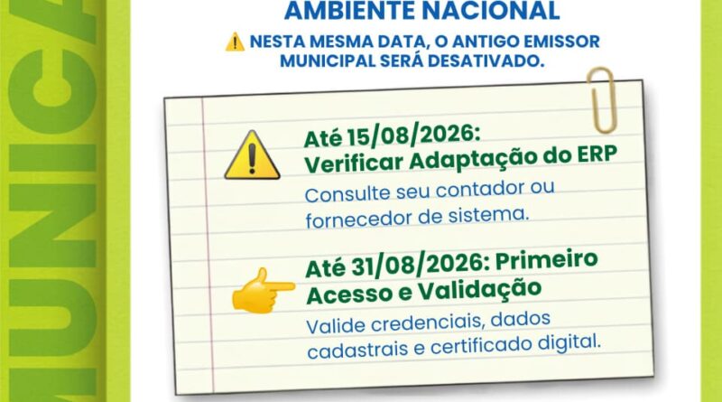 SEMFAZ alerta contribuintes sobre migração obrigatória da NFS-e para o Ambiente Nacional a partir de setembro