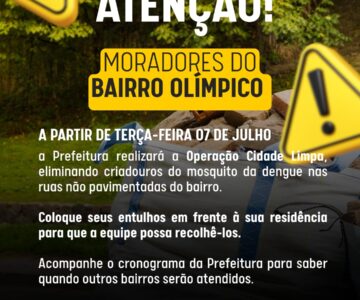 Limpeza no bairro Olímpico começa nesta terça-feira