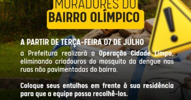 Limpeza no bairro Olímpico começa nesta terça-feira