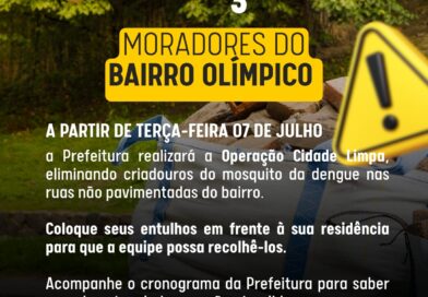 Limpeza no bairro Olímpico começa nesta terça-feira