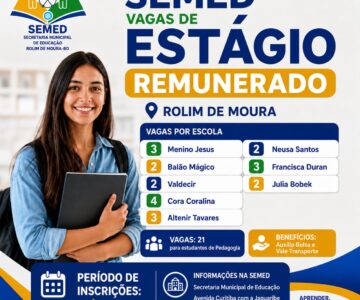 SEMED de Rolim de Moura abre 21 vagas de estágio remunerado para estudantes de Pedagogia