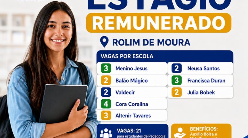 SEMED de Rolim de Moura abre 21 vagas de estágio remunerado para estudantes de Pedagogia