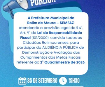 Audiência Pública para apresentação das metas fiscais do 2º quadrimestre de 2026 será dia 30