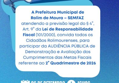 Audiência Pública para apresentação das metas fiscais do 2º quadrimestre de 2026 será dia 30