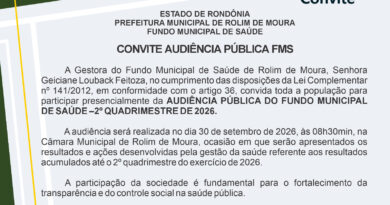 Audiência Pública do Fundo Municipal de Saúde será no próximo dia 30