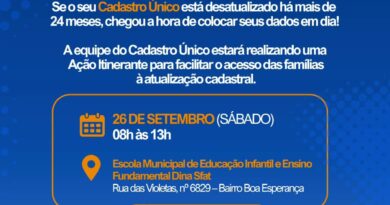 Semas fará atendimento itinerante do Cadúnico nos bairros Bom Jardim e Boa Esperança