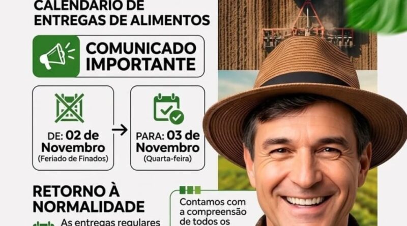 Entrega do Programa de Aquisição de Alimentos (PAA) em Rolim de Moura é transferida para o dia 3 de novembro