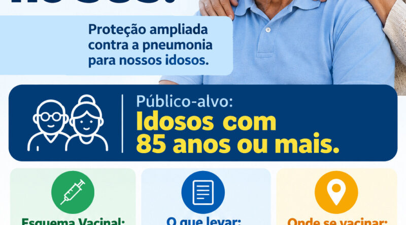 Semusa disponibiliza vacina contra pneumonia para idoso de 85 anos ou mais